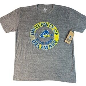 University of Delaware Blue Hens Mens L Blue 84 T-Shirt  Heather Gray NCAA